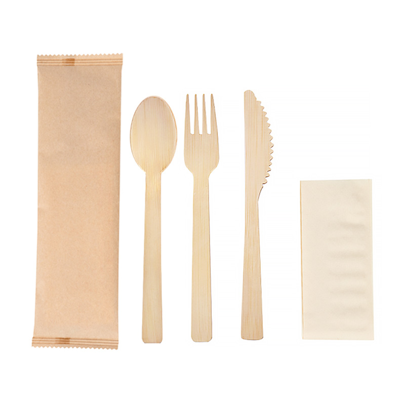 4 in 1 Wrapped Disposable Bamboo Cutlery Set