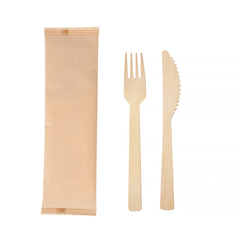 2 in 1 Wrapped Disposable Bamboo Fork and Knife Set