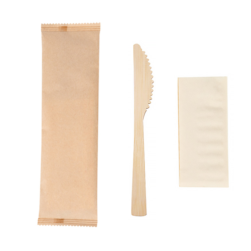 2 in 1 wrapped disposable bamboo knife and napkin set
