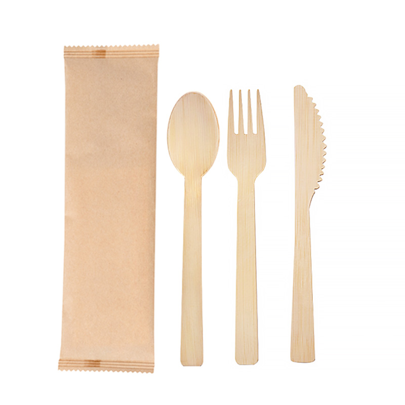 3 in 1 Wrapped Disposable Bamboo Cutlery Set