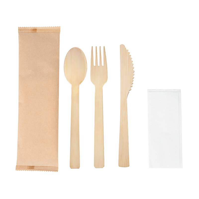 4 in 1 Wrapped Disposable Bamboo Cutlery Set