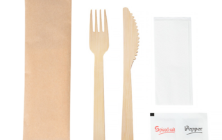 5 in 1 Bamboo Cutlery Set (knife + fork + salt + pepper + napkin)