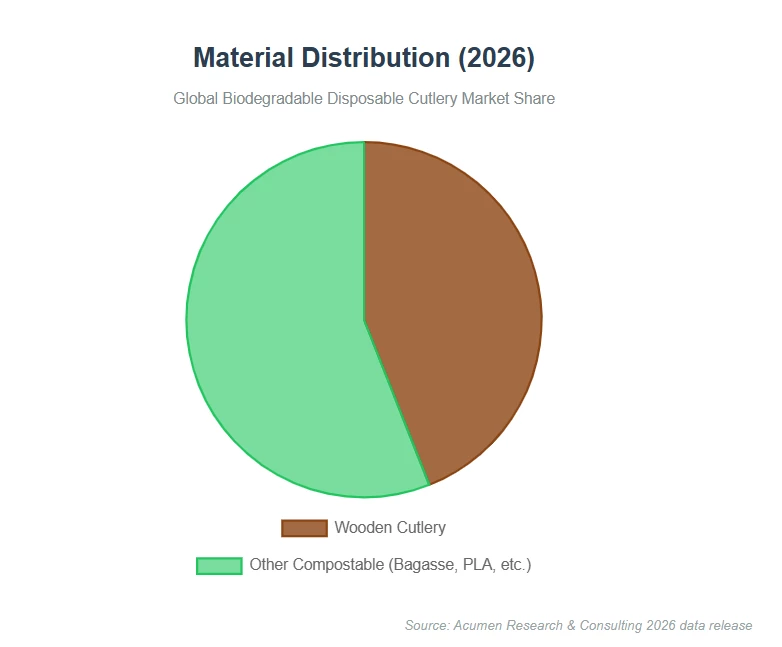 Pie-chart-showing-2024-biodegradable-cutlery-market-share-by-material-wood-based-cutlery-represents-about-44-percent-share