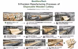 EcoWareTech 9 precision manufacturing processes for disposable wooden cutlery from raw birch logs to finished spoons