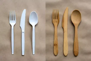 Disposable-bamboo-and-birchwood-cutlery-side-by-side-with-plastic-cutlery-for-World-Cup-2026-B2B-catering-comparison