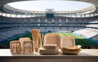 Sustainable-tableware-B2B-sourcing-guide-cover-featuring-compostable-cutlery-and-bagasse-plates-for-the-2026-World-Cup