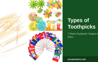 Loose bamboo toothpicks alongside colorful parasol picks and a flag-decorated toothpick fan