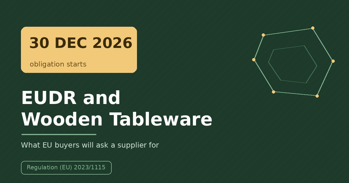 EUDR obligation start date 30 December 2026 for wooden tableware under Regulation (EU) 2023/1115