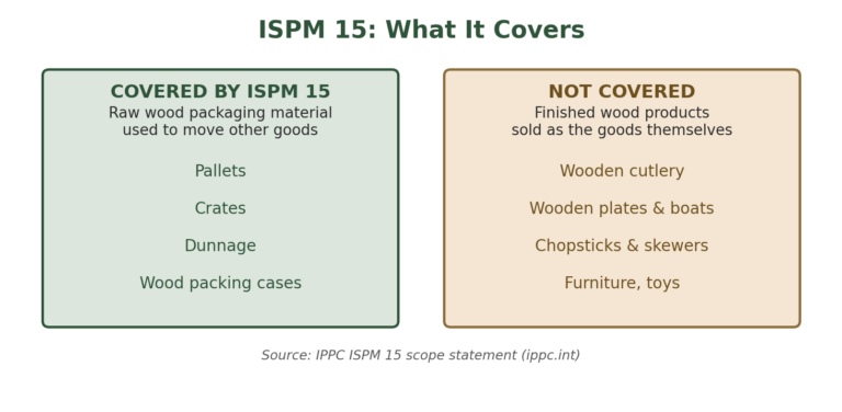 Diagram: what ISPM 15 covers versus what it does not cover