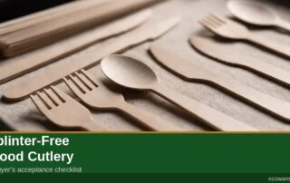 Close-up of smooth-edged wooden forks, knives and spoons on a tray, illustrating splinter-free cutlery