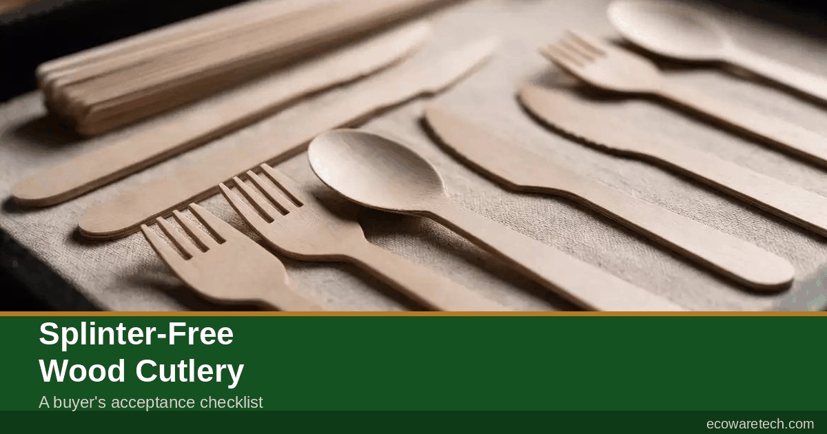 Close-up of smooth-edged wooden forks, knives and spoons on a tray, illustrating splinter-free cutlery